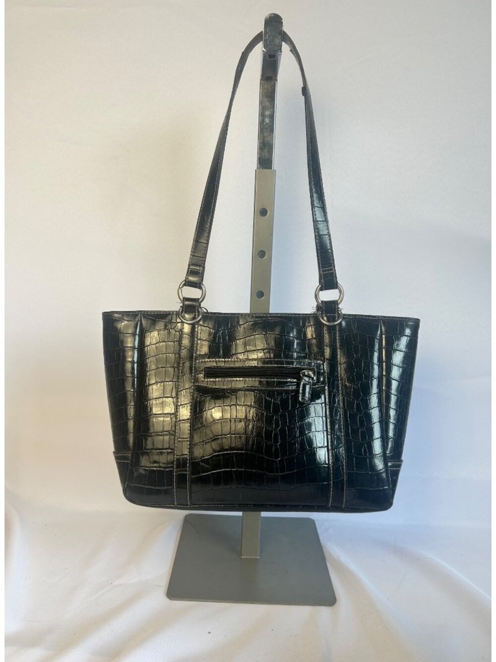 Vintage Faux Leather Crocodile Embossed Shoulder Tote Bag Handbag Black Office
